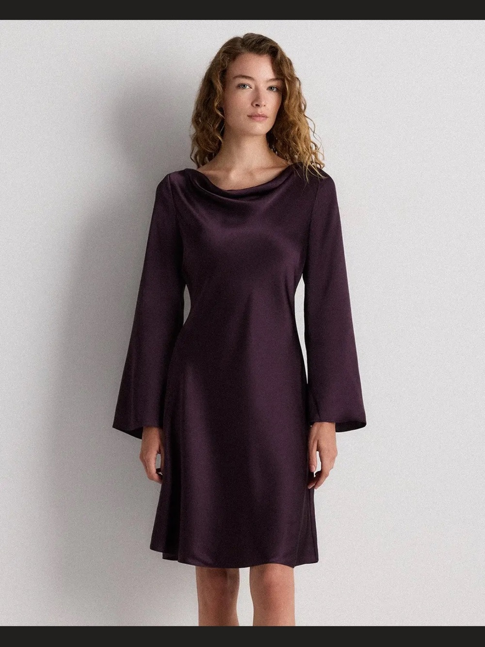 Quince 100% Washable Silk Long sleeve mini dress Deep orchid purple sz L NWT